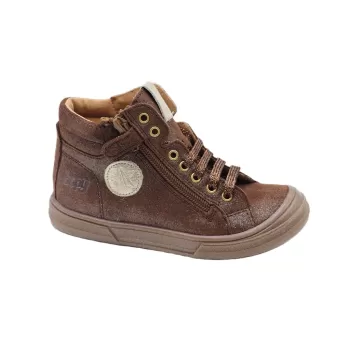 Chaussures montantes marron pailletées en cuir avec lacets et fermeture fille