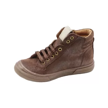 Chaussures montantes marron pailletées en cuir avec lacets et fermeture fille