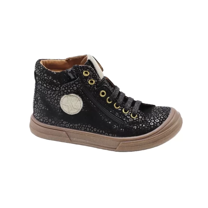 Chaussures montantes filles à lacets avec fermeture éclair, en cuir