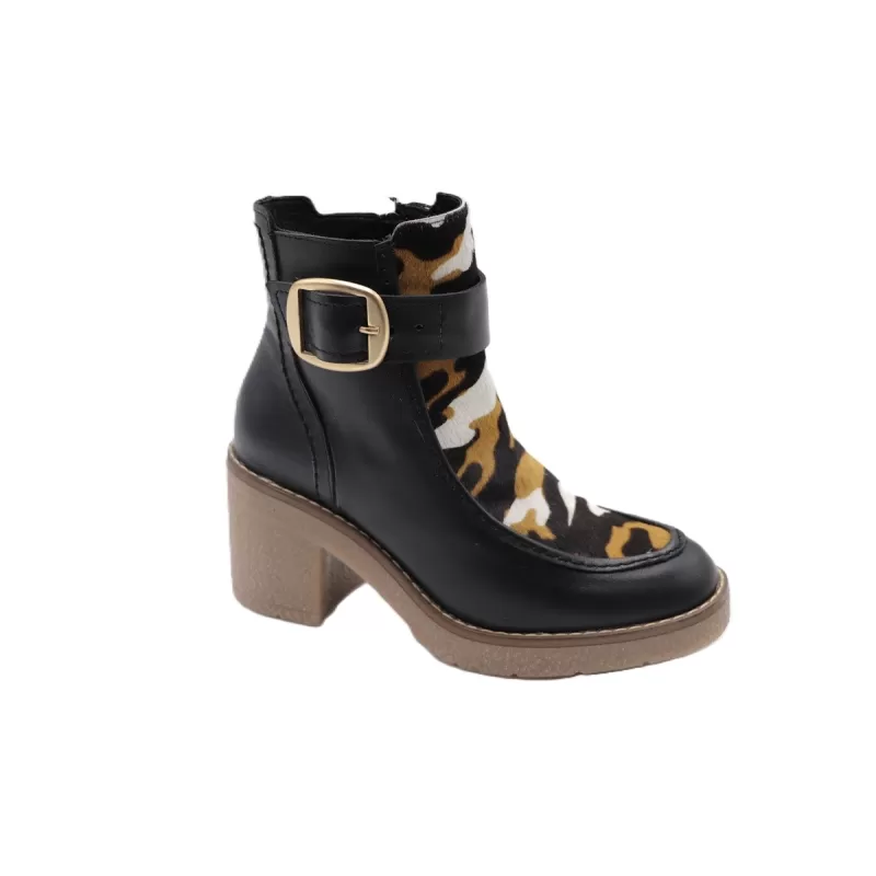 Bottines noires Etivey Coco et Abricot à talon